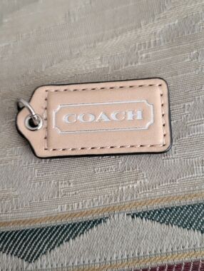 New Coach Leather Hangtag In Beige With Silver Logo
